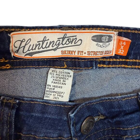 New Huntington BC Jeans Men 34x32 Blue Denim Stretch Zip Fly Mid-Rise Skinny Fit - Picture 9 of 14
